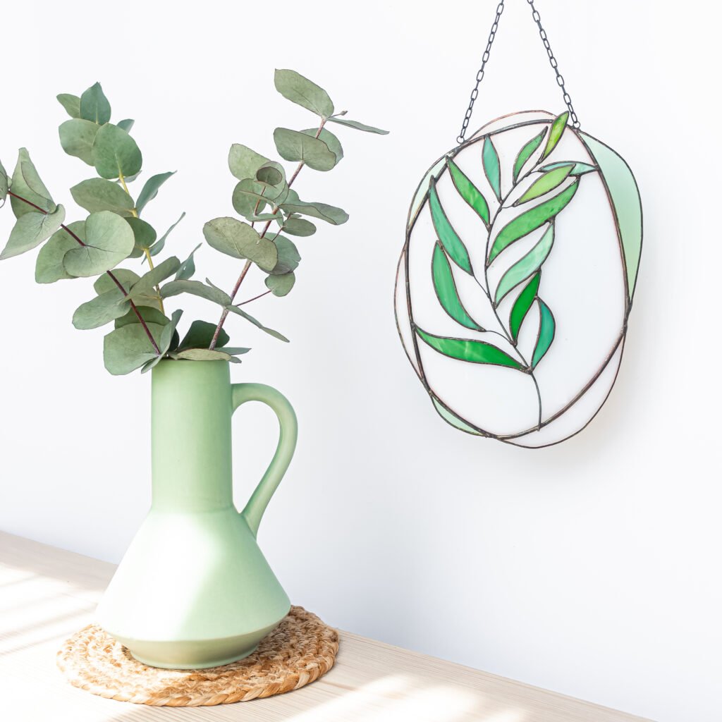 Green Leafs Stained Glass Decoration for wholesale