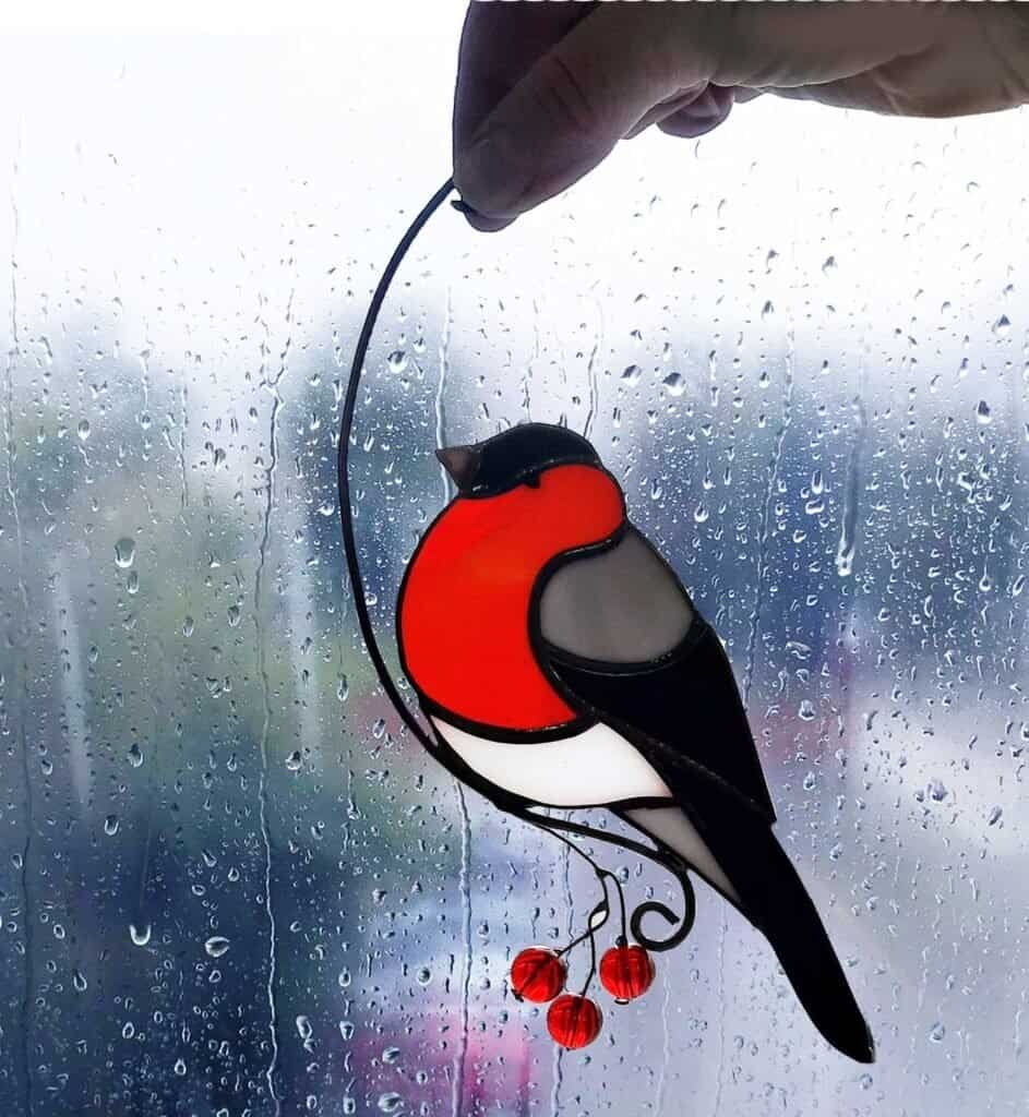 Bullfinch Stained Glass Bird Suncatcher