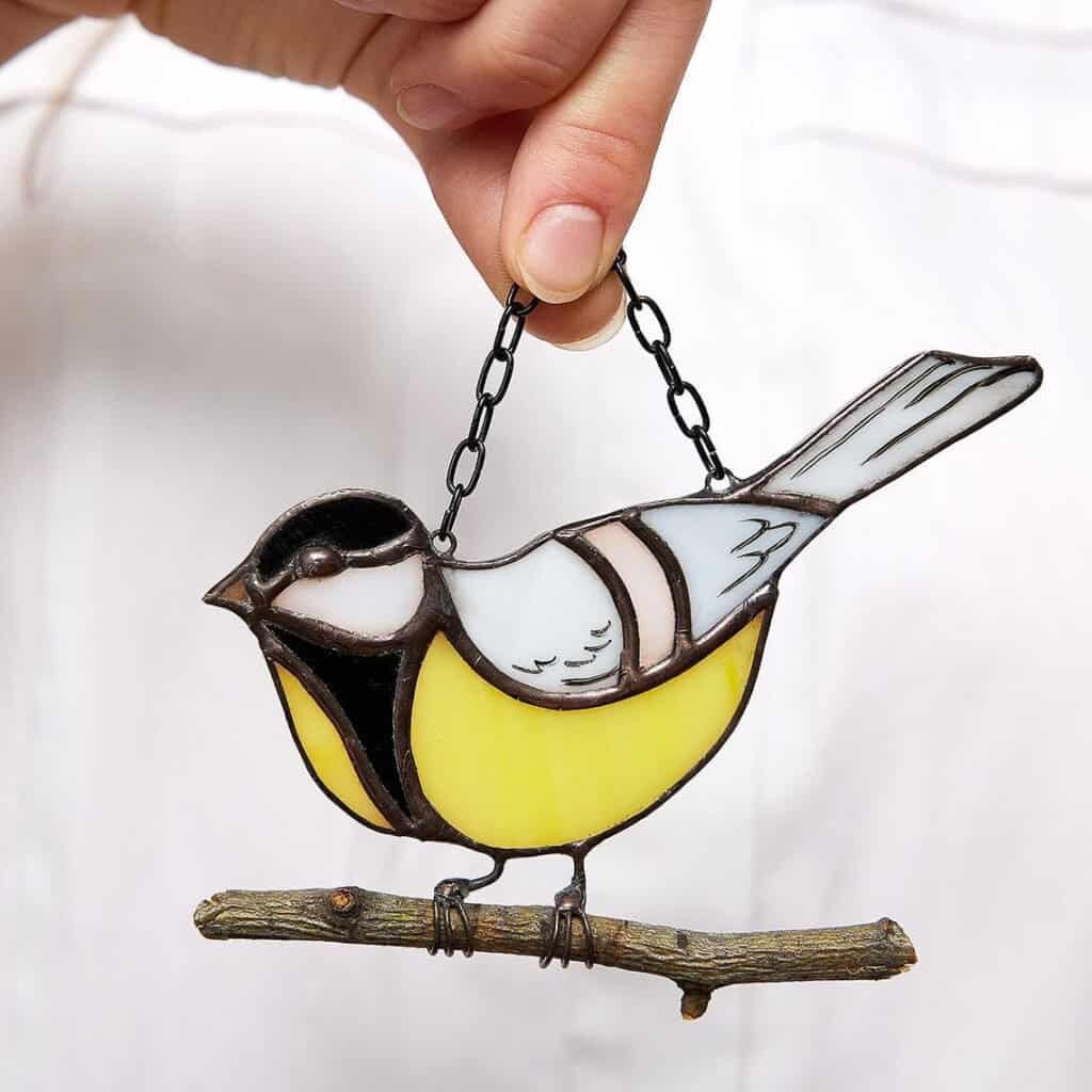 Titmouse Stained Glass Bird Suncatcher