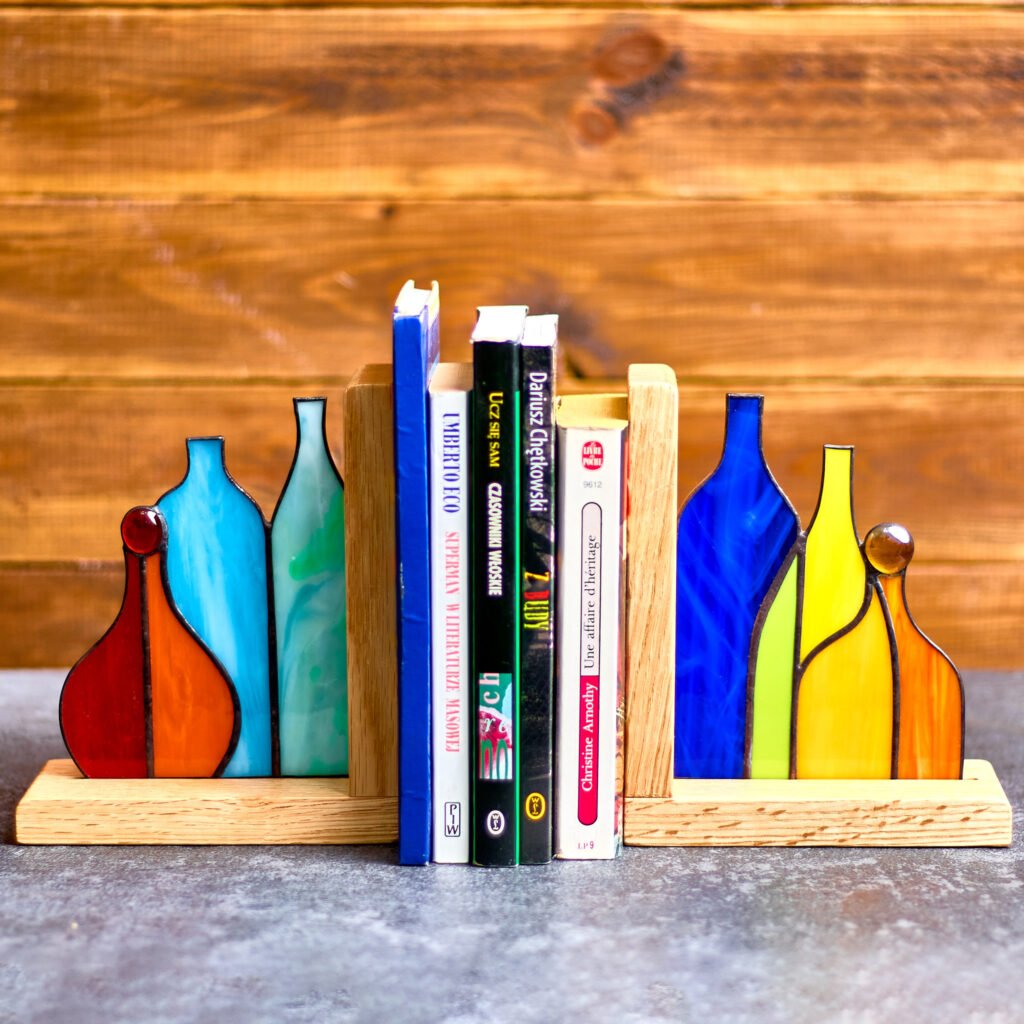 Colorful Glass Bottles Stained Glass Bookends