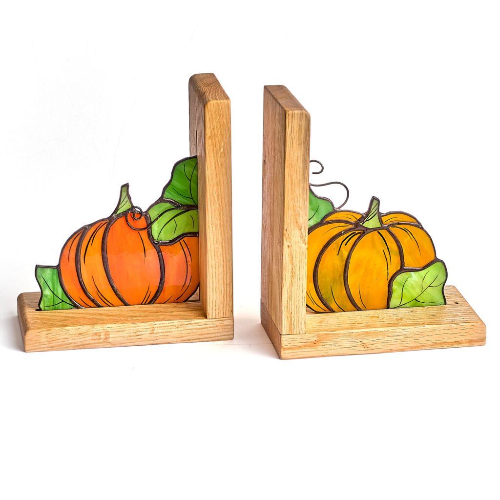 Halloween Pumpkin Stained Glass Bookends