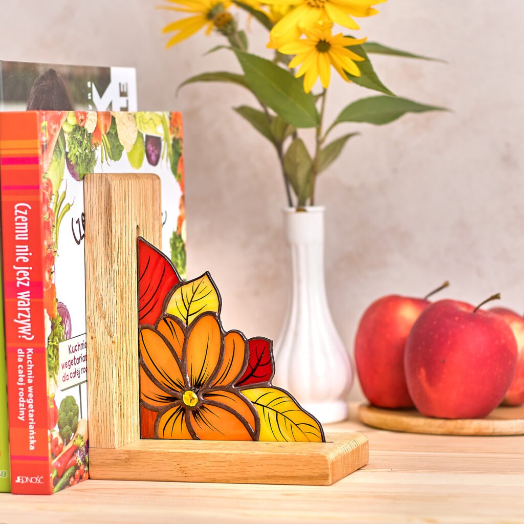 Fall Leaves Stained Glass Bookends